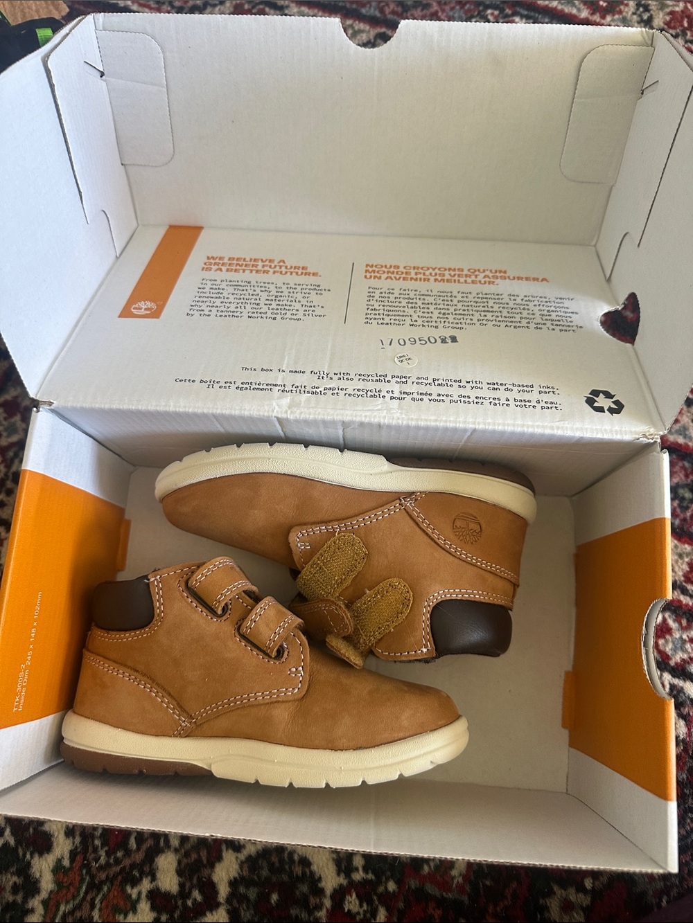 Timberland Tan Brown Kids Hook-and-Loop Leather Boots - NEW!!